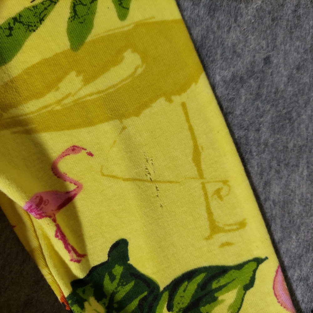 VTG Jane Ashley 100% Cotton Top S Petite Yellow Tropical Flamingo Embellished - Picture 3 of 7